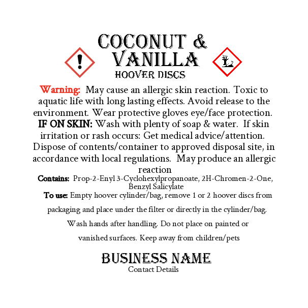 UK Compliant Safety CLP Hoover Discs Labels