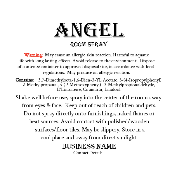 UK Compliant Safety CLP Labels For Room Spray