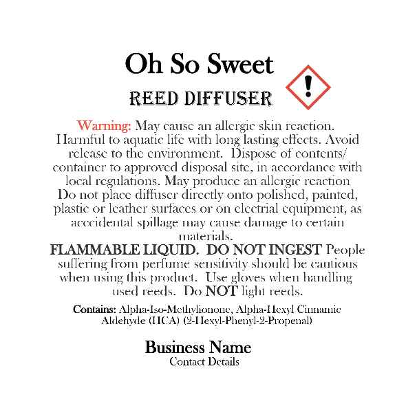 UK Compliant Safety CLP Labels for Reed Diffusers