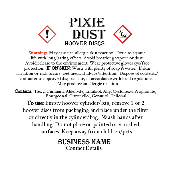 UK Compliant Safety CLP Hoover Discs Labels